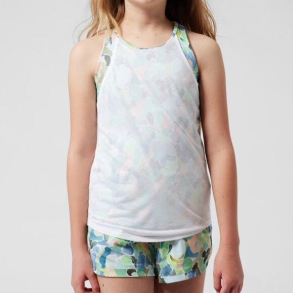 Athleta Girl Perfect Pair Athletic Tank Top Blue Green Printed Sz XL/14 Set of 2 - Picture 2 of 12